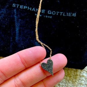 Stephanie Gottlieb Black Diamond and 14K rose gold pave small heart necklace